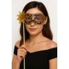 Lüks Taşlı Saplı Maskeli Balo Maskesi Mor Renk 35 Cm