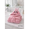 Pembe Tavşan Nakışlı Kulaklı Bebek ve Çocuk Bornozu
