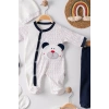 Puanlı Ayıcık Nakışlı Tulumlu % 100 Pamuk Erkek Bebek 5li Set