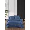 Stripe Saten Line Çift Kişilik Nevresim Takımı  İndigo