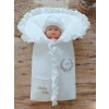 Yenidoğan Ultralüks Fermuarlı Ve Cepli Lucky Baby Nakışlı Bebek Battaniyesi Kundak Ekru