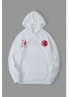 10 Kasıma Özel Üç İplik Kapüşonlu Baskılı SweatShirt - Beyaz -