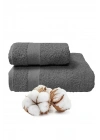 2 li Banyo Havlu Takımı %100 Pamuklu Dry Antrasit