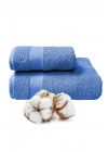 2 li Banyo Havlu Takımı %100 Pamuklu Dry Mavi
