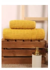 2 Parça Banyo Havlu Takımı %100 Pamuklu Çubuk Desen Sarı