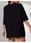 20/1 Penye Compack Classical Baskılı Siyah Oversize Tişort - Siyah -