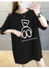 20/1 Penye Compack Ön Arka Baskılı Oversize Bisiklet Yaka T-shirt - Siyah -