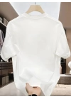20/1 Penye Compack Özgür kuşlar Baskılı Oversize Bisiklet Yaka T-shirt - Beyaz -
