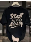 20/1 Penye Compack Start All Over Baskılı Oversize Bisiklet Yaka Kısa Kol T-shirt - Siyah -