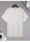 20/1 Penye Compack Uçak Baskılı Oversize Bisiklet Yaka Kısa Kol T-shirt - Beyaz -