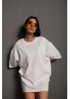 24/1 Düz A Kalite Oversize T-shirt - Beyaz