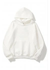 3 İplik Pamuklu   Kapşonlu Sweetshirt - Beyaz -