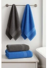 4 Parça Banyo Havlu Takımı %100 Pamuklu Dry Antrasit Mavi