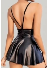 Bicomi Siyah Ayarlanabilir İnce Askılı Fantezi Parlak Deri Elbise