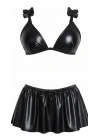 Bicomi Dekolteli Parlak Siyah Mini Etekli Deri Sütyen Takımı