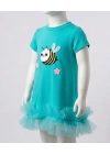 Bicomi Antialerjik Pamuklu Arıcık Nakışlı Fırfırlı Kız Çocuk Jile Elbise – Turkuaz