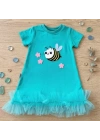Bicomi Antialerjik Pamuklu Arıcık Nakışlı Fırfırlı Kız Çocuk Jile Elbise – Turkuaz