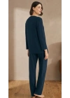 Bicomi Önden Düğmeli, Kolay Kullanım Gece Mavisi Şık Pijama Seti