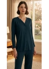 Bicomi Önden Düğmeli, Kolay Kullanım Gece Mavisi Şık Pijama Seti