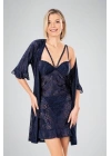 Lacivert Dantel İşlemeli 2li Sabahlık Takımı