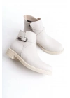 ALMILA Fermuarlı Lastikli Ortopedik Taban Topuklu Kadın Bot  CKT - Krem
