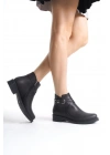 ALMILA Fermuarlı Lastikli Ortopedik Taban Topuklu Kadın Bot CST - Siyah