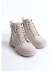 AMBER Bağcıklı Fermuarlı Ortopedik Taban Kadın Bot  CKT - Krem