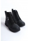 AMBER Bağcıklı Fermuarlı Ortopedik Taban Kadın Bot  CST - Siyah