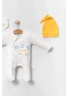 Araba Desenli Sarı 4lü Erkek Bebek Tulumu