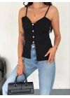 Askılı Dekolte deraylı bluz crop - Siyah