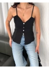 Askılı Dekolte deraylı bluz crop - Siyah