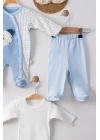Ayıcık Nakışlı Tulumlu % 100 Pamuk Erkek Bebek 5li Set