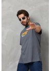 Basic Bisiklet Yaka Oversize T-Shirt - Füme -
