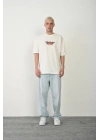 Baskılı Bisiklet Yaka Oversize T-Shirt - Beyaz -