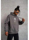 Baskılı Kapüşonlu Sweat - Gri