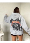 Baskılı Kapüşonlu Sweat - Gri -