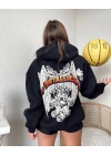 Baskılı Kapüşonlu Sweat - Siyah -