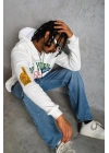 Baskılı Kapüşonlu Sweatshirt - Beyaz -