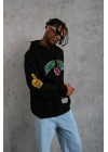 Baskılı Kapüşonlu Sweatshirt - Siyah -