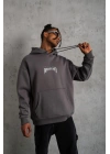 Baskılı Kapüşonlu ve Kanguru Cepli Sweat- Gri