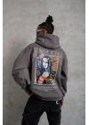Baskılı Kapüşonlu ve Kanguru Cepli Sweat- Gri