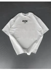 Baskılı Oversize Bisiklet Yaka T-shirt - Beyaz -
