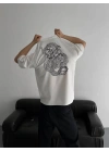 Baskılı Oversize Bisiklet Yaka T-shirt - Beyaz -