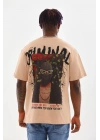 Baskılı Oversize T-Shirt - Bej -