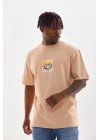 Baskılı Oversize T-Shirt - Bej -