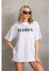 Baskılı Oversize T-Shirt - Beyaz -