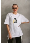 Baskılı Oversize T-Shirt - Beyaz -