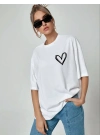 Baskılı Oversize T-Shirt - Beyaz -