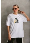 Baskılı Oversize T-Shirt - Beyaz -