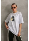 Baskılı Oversize T-Shirt - Beyaz -